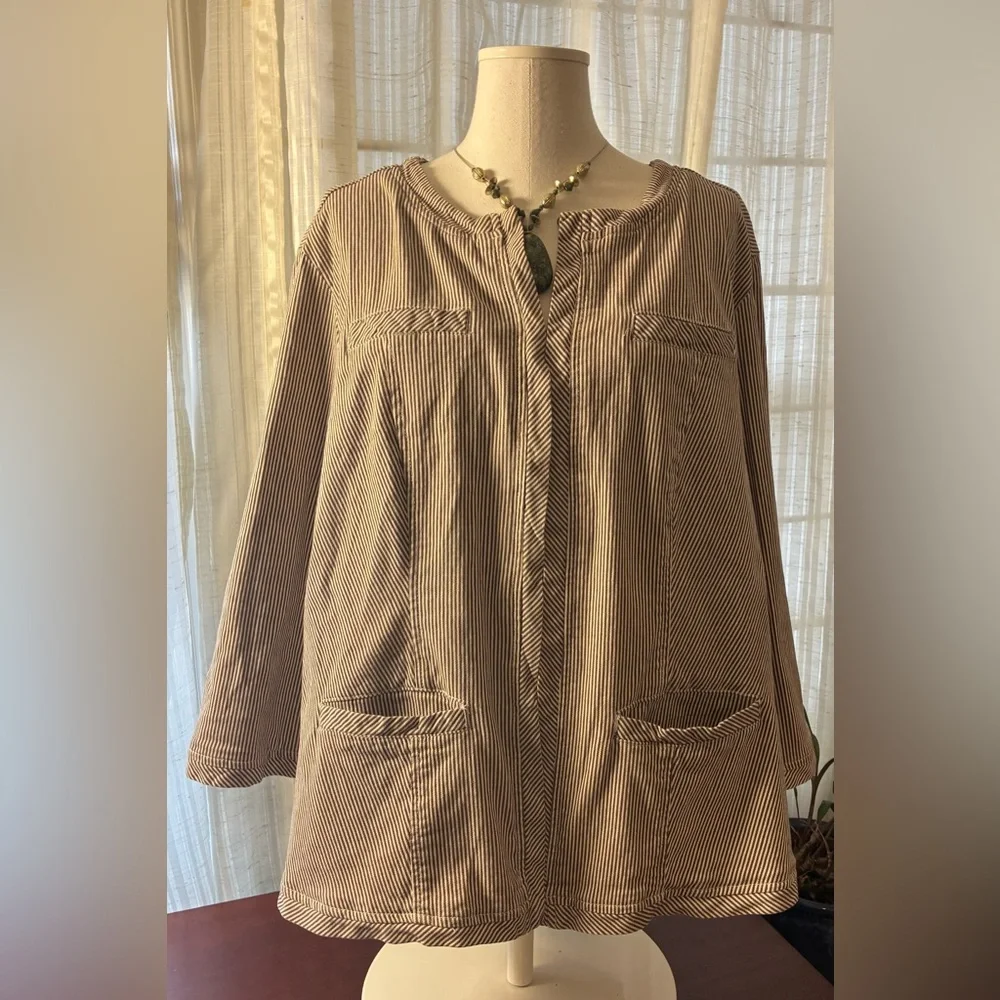 Live a Little Brown and Cream Striped Lightweight Jacket - Picture 1 of 10